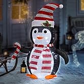 PIXFAIRY Christmas Standing Lighted Penguin Decoration, Battery Operated Light-Up Christmas Decorations for porches, lawns, Yards, Indoor and Outdoor