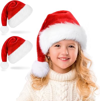 Ambandier Kids Santa Hat Soft Plush Velvet Christmas Xmas Holiday Party Hat