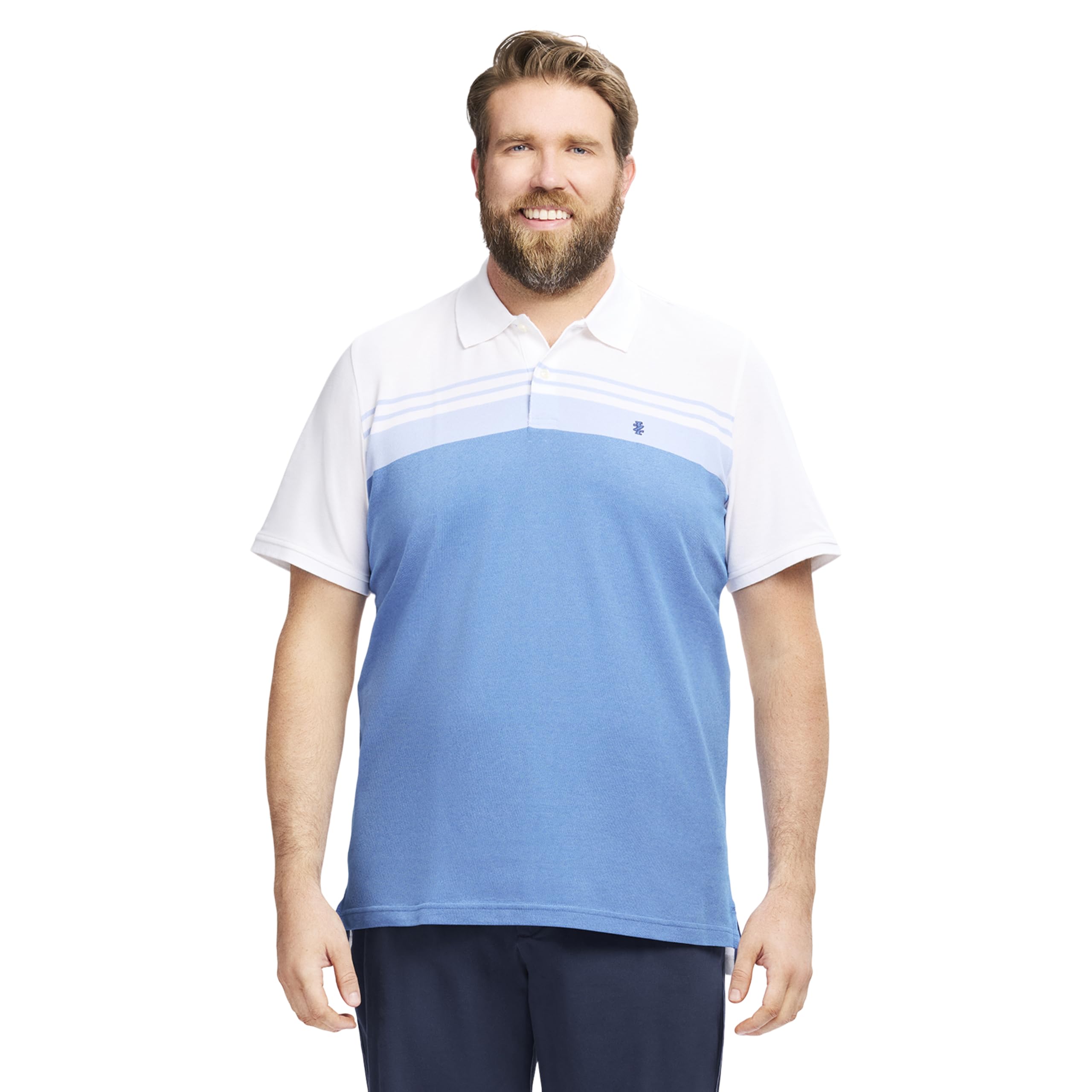 Izod Men’s Big and Tall Advantage Performance Short Sleeve Stripe Polo Shirt, Bright White, 4X-Large Tall