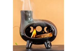 MOUGIGI Handcrafted Ceramic Palo Santo Holder Burner with Green Glaze - Modern Footed Pottery Incense Chimney Dish - Great for Meditation - Wood Sticks, Sage, Ash Catcher Bowl, Cone Compatible.