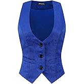 Allegra K Vintage Vest for Women's Button Up Jacquard Steampunk Suit Waistcoat with Pockets