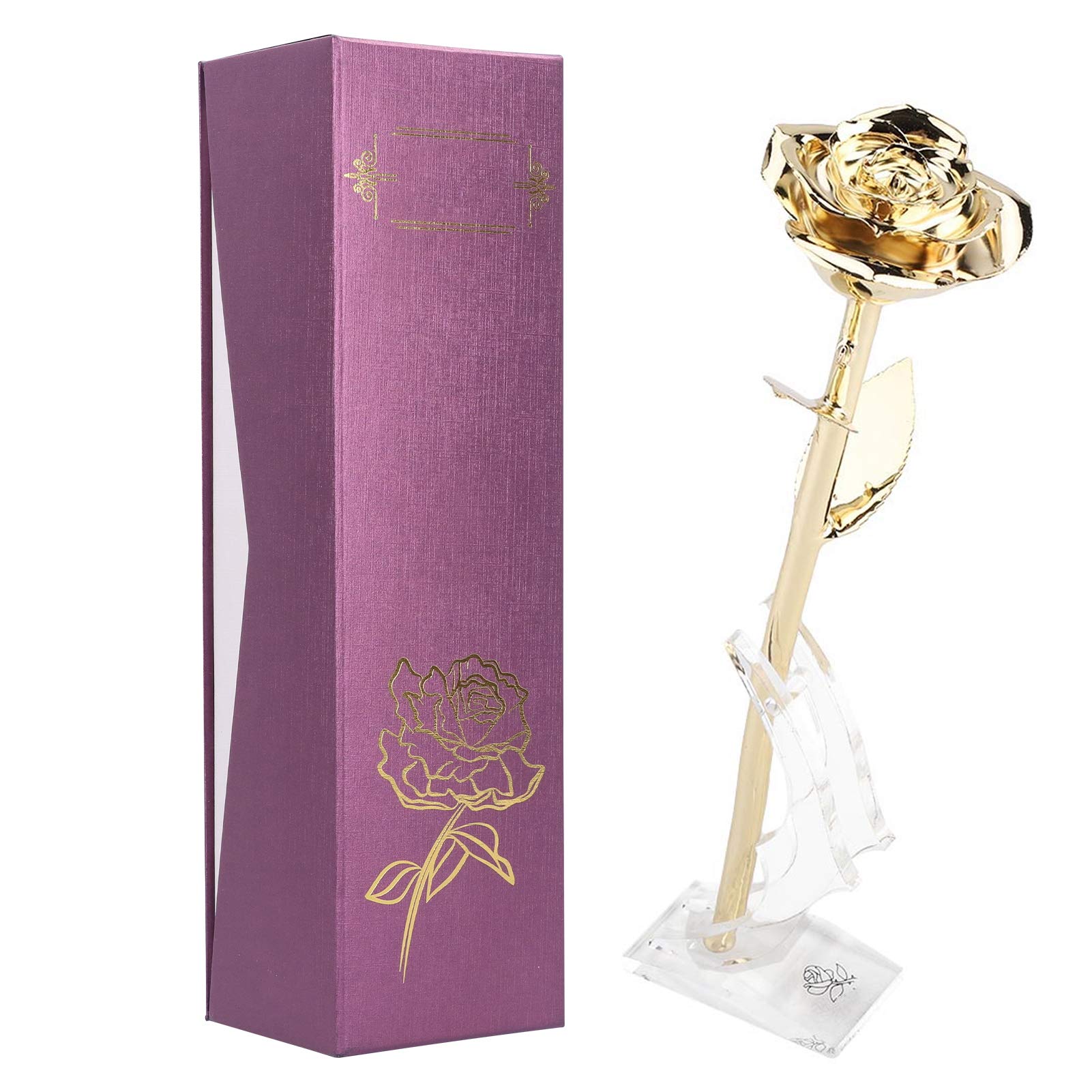 Ejoyous 24K Eternal Rose Gift for Women, Forever Artificial Rose Flowers Gold‑Plated Real Rose Valentine's Day Golden Rose with Base Gift for Girlfriend Mother's Day Valentine's Day