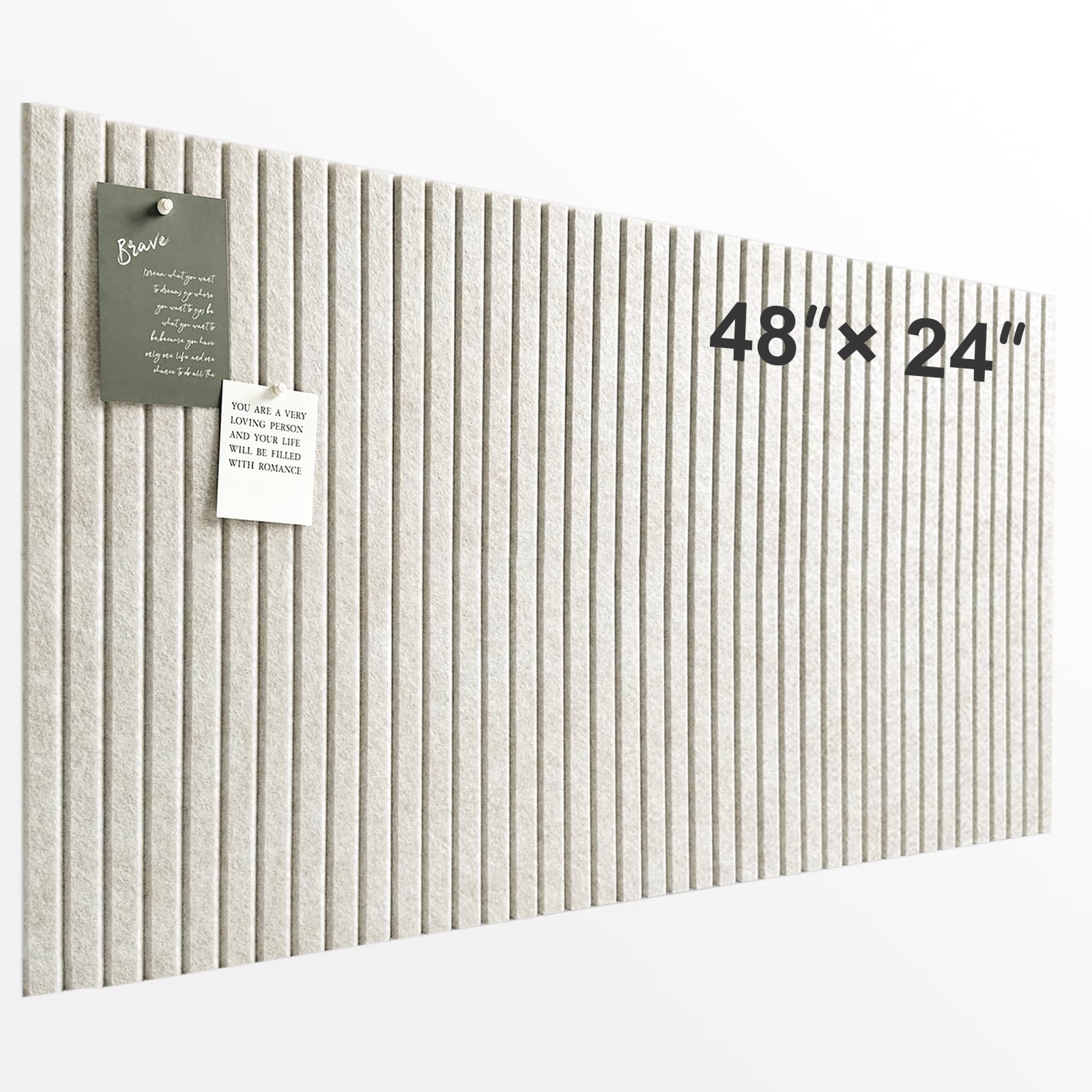 Photo 1 of Large Cork Board for Office, 8 Pack Felt Wall Tiles with Slat Wall Paneling and Safe Removable Adhesive Tabs, Felt Bulletin Board Pin Board Cork Boards for Walls (Oatmeal)