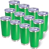 AIANJI 20oz Tumbler Bulk Stainless Steel Tumblers with Lid Vacuum Insulated Double Wall Travel Coffee Mug Powder Coated Tumbler Cup for Hot and Cold Drinks(Green, 12 pack)