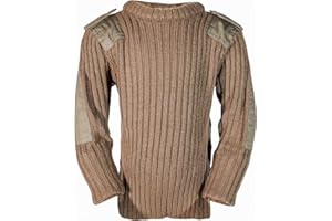 Fort Workwear Boys Knitted Sweater - Crew Neck Commando Style Elbow Shoulder Patches Jumper - Kids Military Winter Sweatshirt