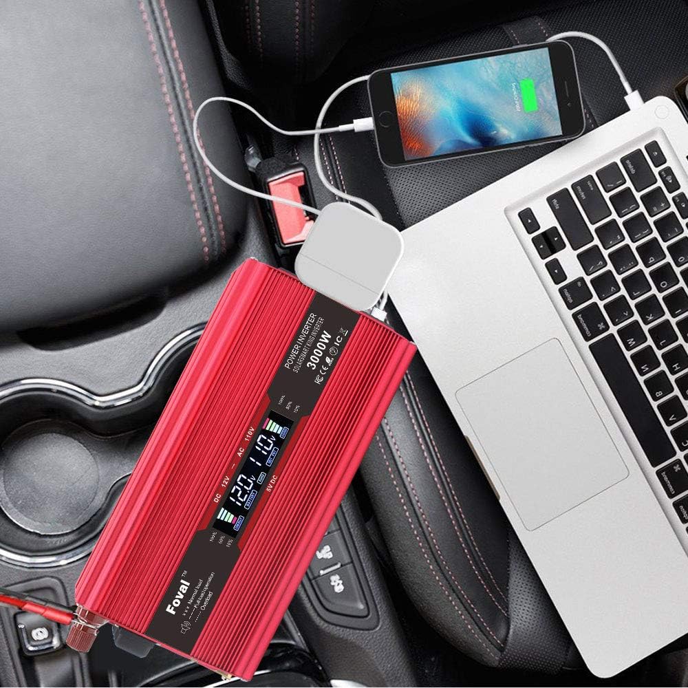 Yinleader Power Inverter 1500W/3000W(Peak) DC 12V to 110V AC Converter with Intelligent LCD Display Dual AC Outlets Dual USB Charger for for RV Caravan Truck Laptop(Red): Car Electronics