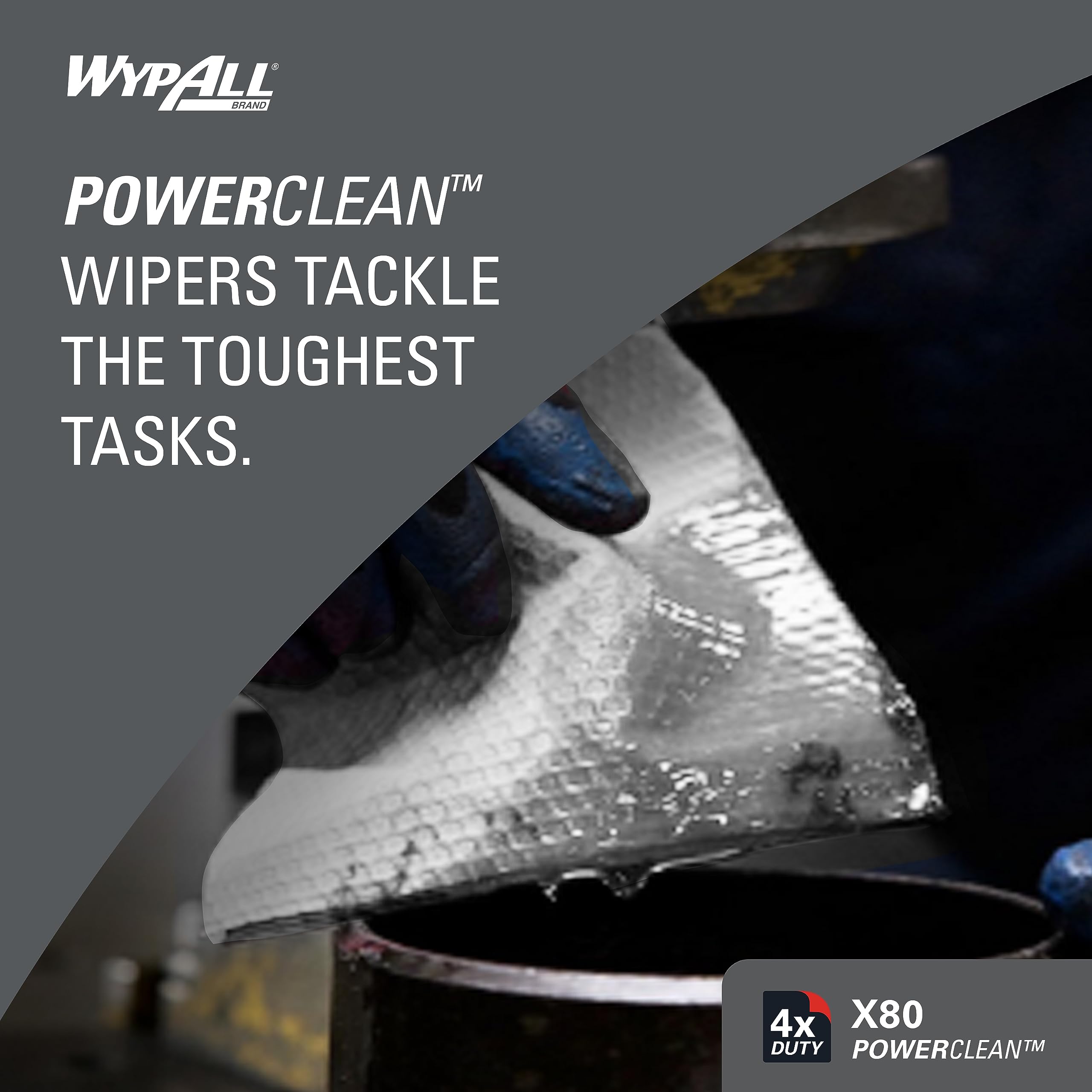 WypAll PowerClean X80 Cloths Heavy Duty Wipes (41025), Jumbo, Extended Use Towels, White (1 Roll of 475 Sheets, 475 Sheet Total)