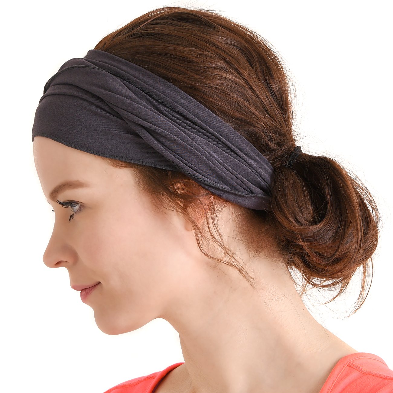 CHARM Headbands For Men & Women – Japanese Style Head Wrap, Headband for Workout, Running, Yoga & Daily Wear, Multi-Purpose Elastic Bandana by CasualboxDark Grey