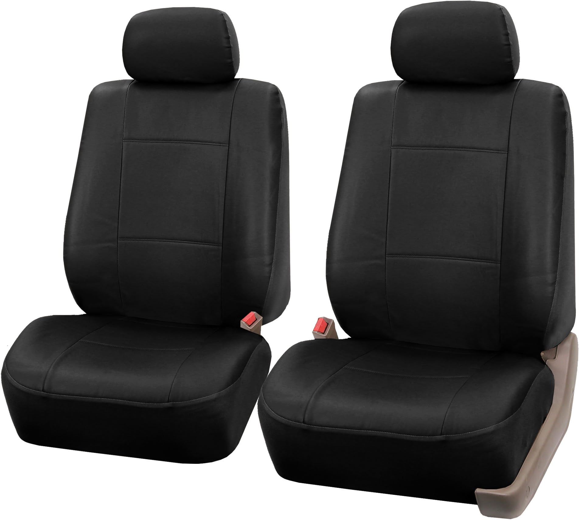 TLH PU Leather Seat Covers Front Set, Black Color-Universal Fit
