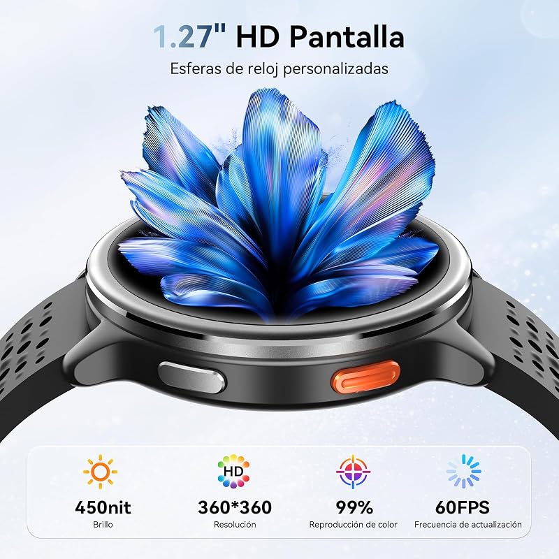Relógio inteligente masculino de 1,27" Relógio inteligente feminino Tiras redondas 2, monitor de sono Funções de saúde e fitness 120+ Modos desportivos 3ATM Impermeável para iPhone/Samsung/Android Preto — foto 3 de 8