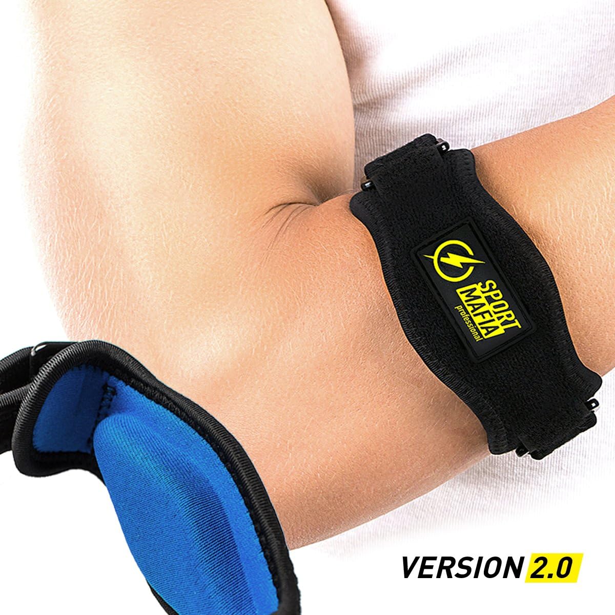 SportMafia Elbow Brace with Gel Pad - Includes 2 Elbow Support Braces, Bonus E-Book and Wrist Sweatband Pain Relief for Tennis and Golfer's Elbow - One Size Fits Most