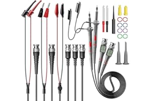 Goupchn Universal Oscilloscope Probes with Accessories Kit 100MHz 1X 10X 2 Pack with BNC to BNC, Test Hook, Alligator Clip, Banana Plug Test Leads, Wire Piercing Probe