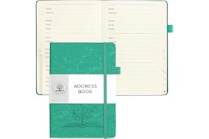 DAOFARY Address Book with Alphabetical Tabs - Small Address Keeper Book (5.3 * 7.6 in) with Inner Pocket, Hardcover Address Notebook for Store Your Important Informations (Blue-Green)