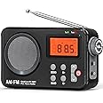 AM FM Radio Portable with Best Reception, Goodes Transistor Radio with Loud Speaker, Digital Time Display, Battery Powered or DC USB, Clear Dial, Headphone Jack, Perfect for Indoor, Outdoor Use-Black
