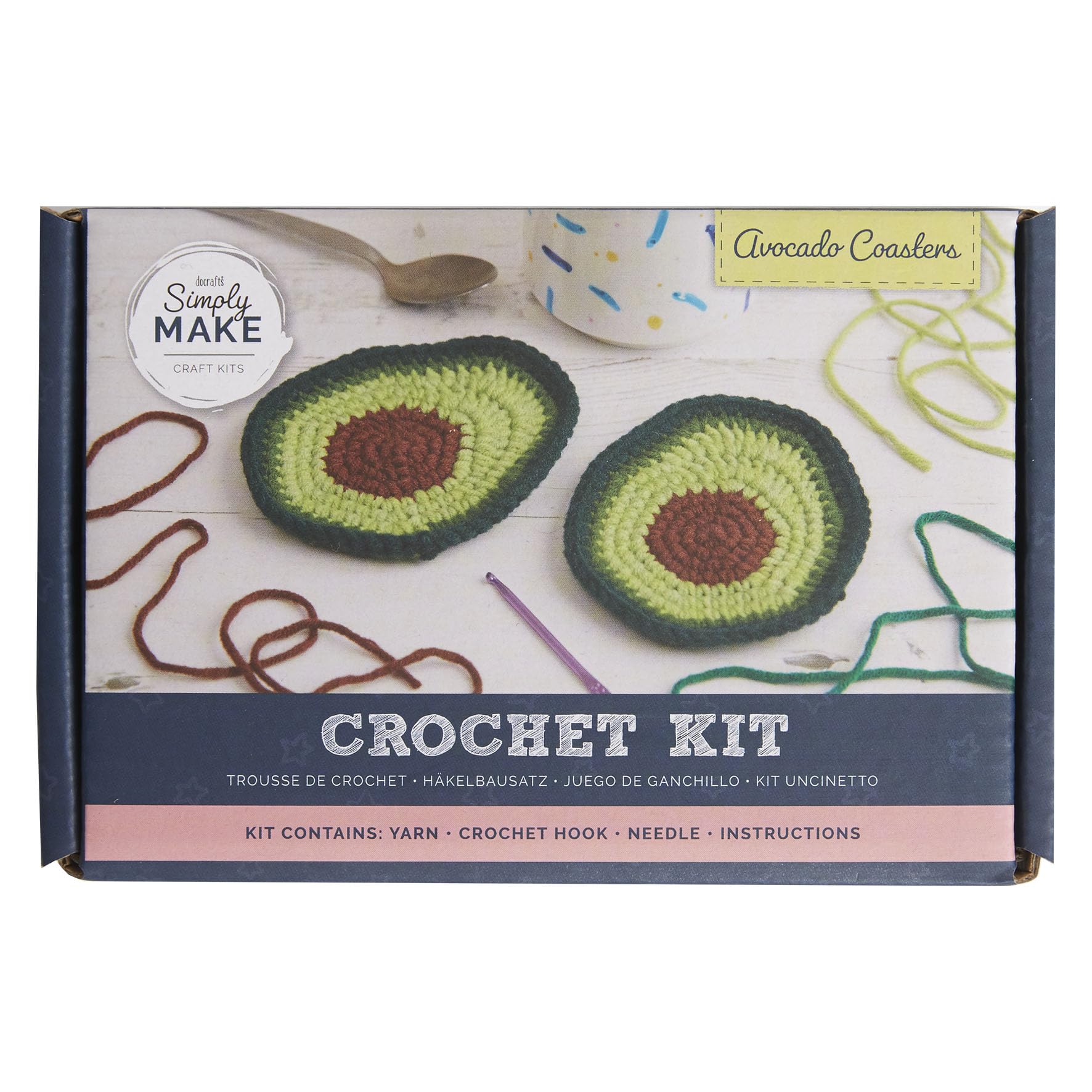 Docrafts Simply Make Crochet DIY Avocado Coaster Hobby Craft Making Kit, Turn Hand to Crocheting, Adult, Older Child, Makes Nice Gift, Beginner, Experienced Crafter