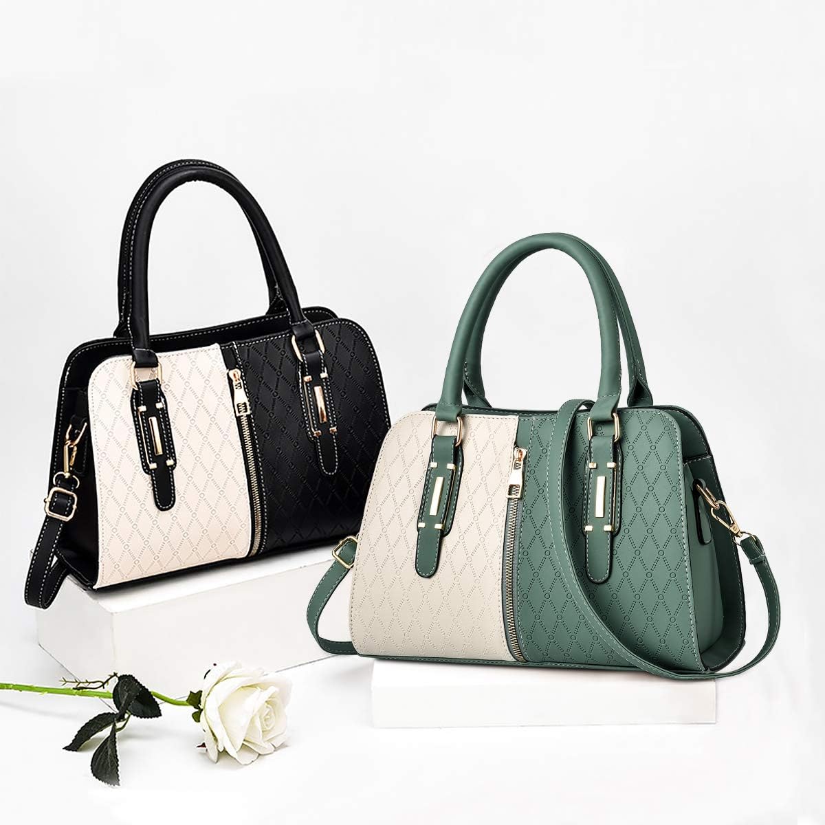NICOLE & DORIS Women Small Handbag PU Leather Structured Shoulder Bag Satchel Green - Image 4
