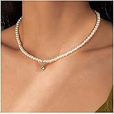 Iaceble Vintage Pearl Necklace Choker Tiny Teardrop Crystal Pendant Necklace Boho Pearl Chain Necklace Water Drop Gemstone Necklace for Women