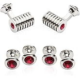 Cuff-Daddy Men's Silver Ruby Red Crystal Cufflinks and Studs Tuxedo Shirt Formal Set with Jewelry Presentation Box Storage Travel Special Occasions Wedding Cufflinks & Shirt Accessories