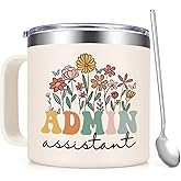 Administrative Assistant Gifts for Women, Coffee Mug for Administrative Professional Day Birthday and Christmas, 14oz Stainless Steel Insulated Coffee Mug for Administrative Assistant, Creamy White