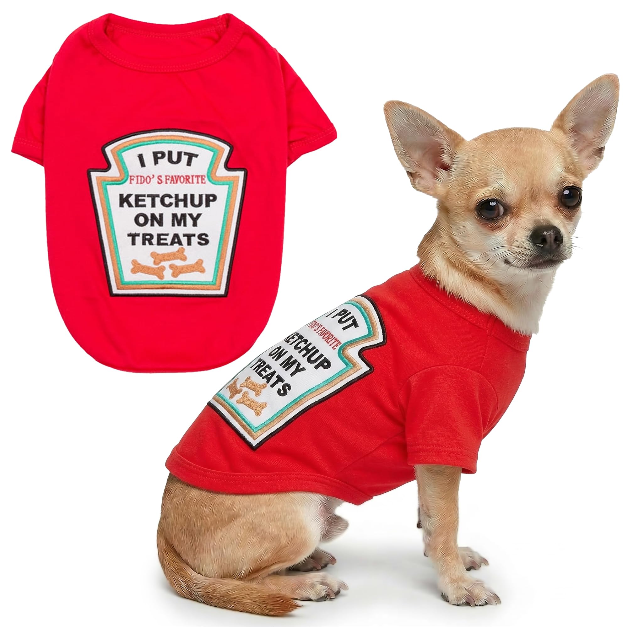 Parisian Pet - Funny Dog Cat Pet Costumes, Shirt Outfits for Halloween - Police, Prisoner, Ketchup, Mustard, Doctor, Firefighter, Sailor, Pirate (Ketchup Licker, S)