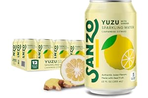 Sanzo Flavored Sparkling Water - Yuzu Lemon Soda Ginger Seltzer - Low Calorie Low Sugar Soda - Craft Asian Drinks - Vegan Gluten Free Carbonated Flavored Water - Fizzy Healthy Drinks - 12oz, 12 Pack