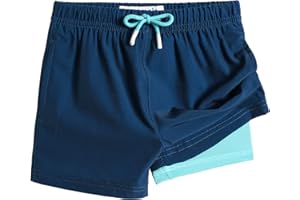 MaaMgic Boys Swim Trunks with Compression Liner Toddler Stretch Quick Dry Swim Shorts Quick Dry 2 in 1 Beach Shorts