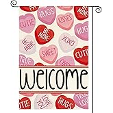 AVOIN colorlife Valentines Day Garden Flag 12x18 Inch Double Sided Outside, Welcome Candy Love Hearts Anniversary Yard Outdoor Flag