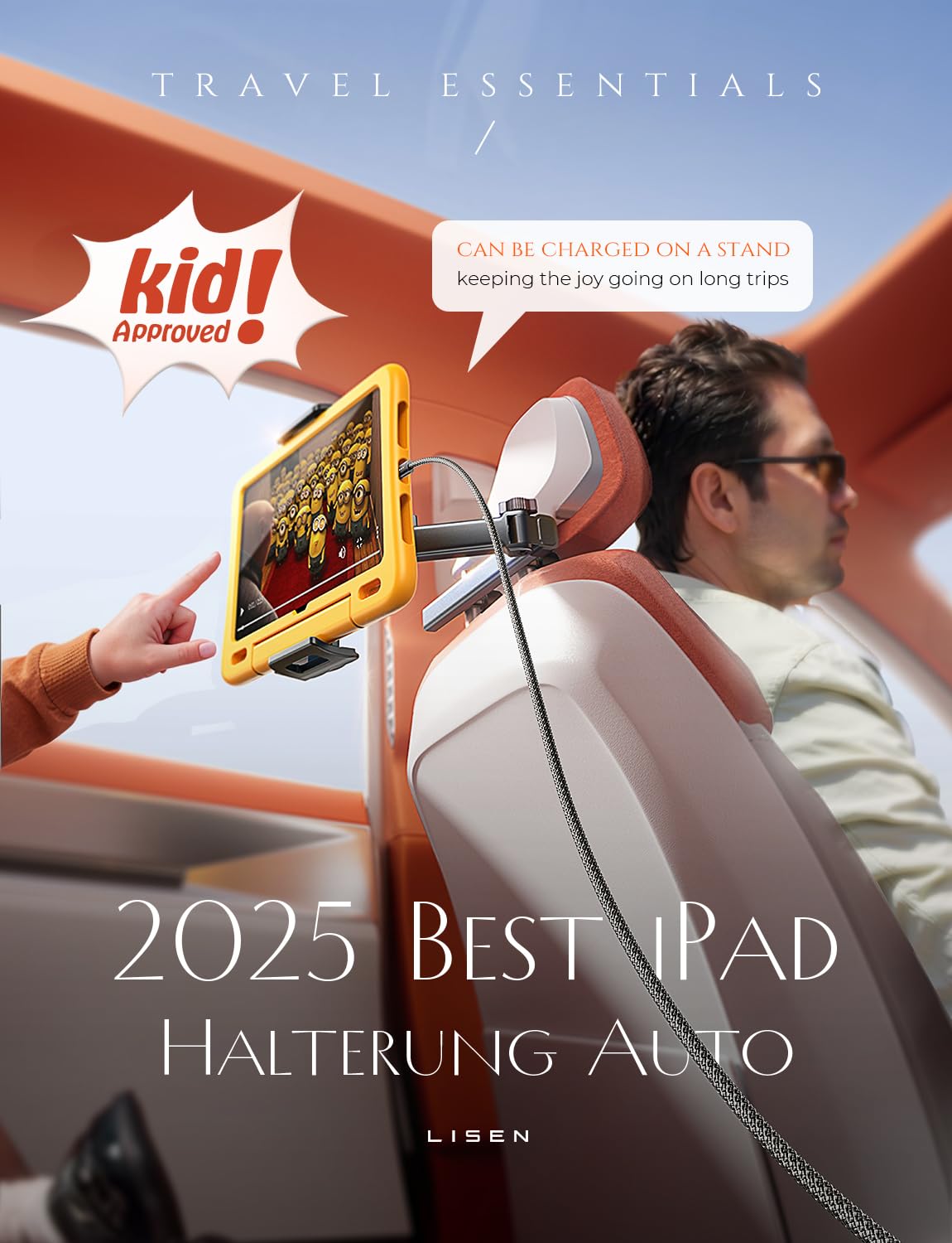 LISEN 3 in 1 for iPad Holder for Car Accessories for Women Road Trip Essentials for Travel Truck Backseat Car Organizer Car tv Headrest Tablet Holder iPad Car Mount for Kids Fire Tablet 4.7-11