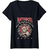 Womens Death Note Misa NuMetal Y2K Cybersigil Portrait Anime V-Neck T-Shirt