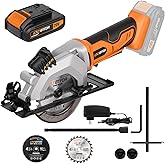 Extbtfor Circular Saw,4-1/2" Mini Circular Saw Cordless with 2.0A Battery, Power Saw with Laser Guide, 3400RPM, Maximum Cutting 1-11/16" at 90° and 1-1/8"at 45° for Wood, Soft Metal, Plastic