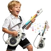 Stringless Smart Guitar for Kids, Electric Guitar Toy with Bluetooth, DJ Mixer, 4 Tones &amp; 3 Styles, Rechargeable Musical Instrument Gift for Boys Girls Ages 3-12 (Gray)