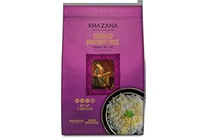 Authentic Smoked Basmati Rice by Khazana in 2 lb Resealable Zipper Bag - Aromatic and Flavorful Indian Grain - Non-GMO, Gluten Free, Kosher, Cholesterol Free