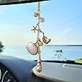 Sea Shells Car Decor,Cute Coastal Hanging Charm for Rear View Mirror, Boho Beach Themed Car Accessories,Hand-Made Starfish Conchas Aesthetic Ornament Pendant for Women