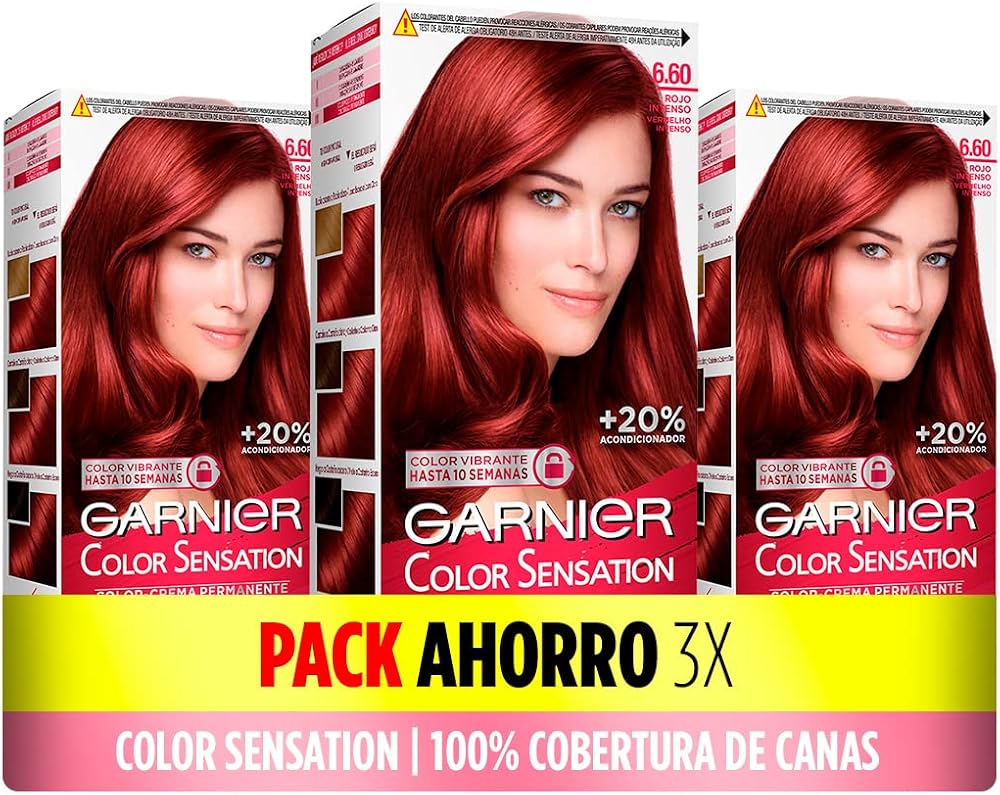 Garnier Color Sensation 3 Box Pack 6.60 Intense Red Permanent Hair Dye