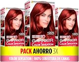 Garnier Color Sensation 3 Box Pack 6.60 Intense Red Permanent Hair Dye
