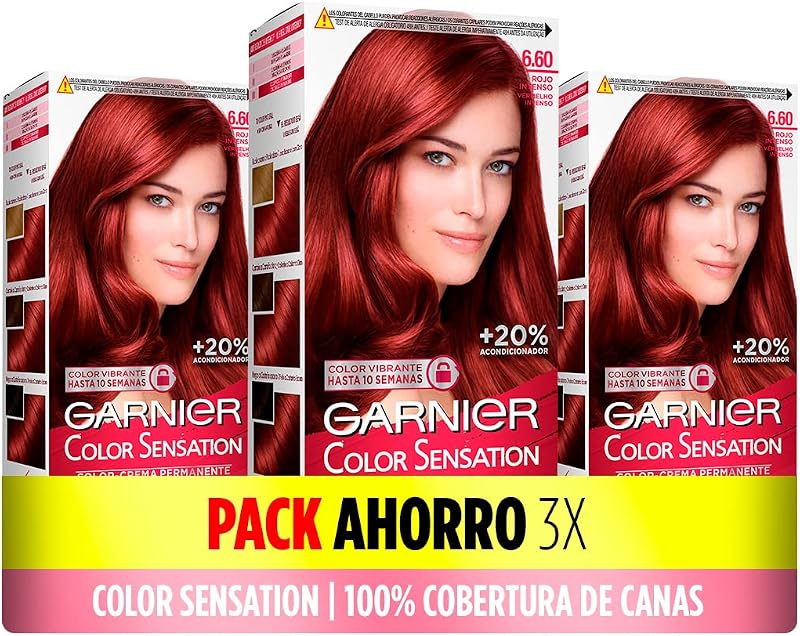 Garnier Color Sensation 3 Box Pack 6.60 Intense Red Permanent Hair Dye