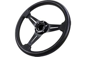 QYMOPAY Universal Racing Steering Wheel, 13.6 Inch 6 Bolt Anti-Slip Leather and Aluminum Gaming Steering Wheel with Horn Button for Racing/Car Sim Driving/JDM Sports Racing Steering Wheel (black)