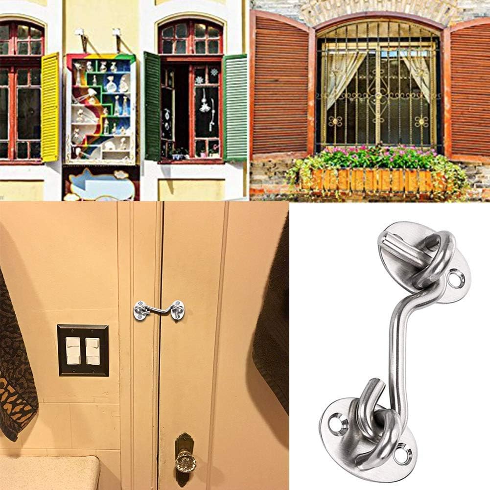 Jrancc Holder Window Brace 2PCS Cabin Door Hook Eye Latch 3 inch 75 mm Stainless Steel Silver For Holding Open a Door or Gate - Image 4