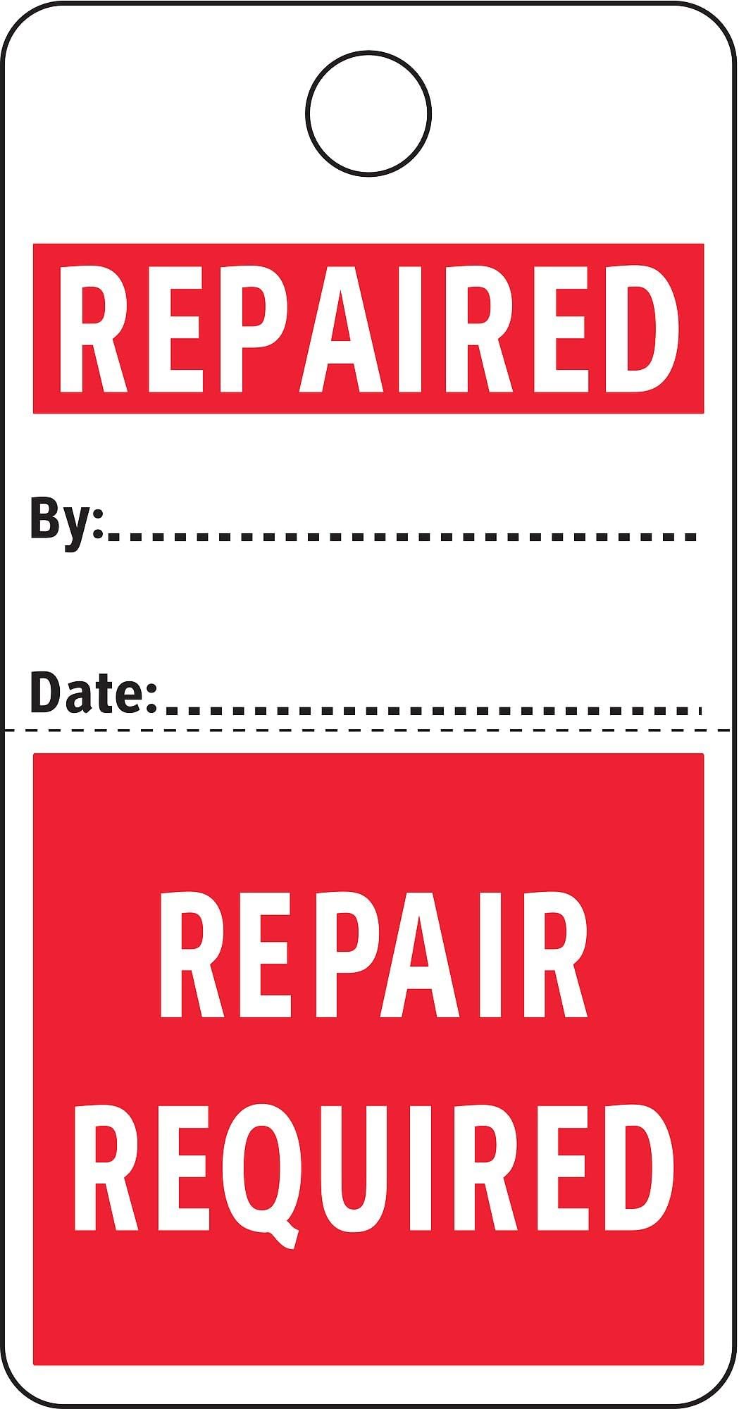 Repair Tag, 5-3/4 x 3 in, R/Wht, PK25