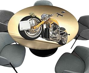 Fitted Table Clothes 55 Inch Round Tablecloths Home Kitchen Decor Iron Custom Aesthetic Hobby Motorbike Futuristic Modern Mirrors Riding Theme Yellow Silver