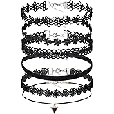 Aphumedc Lace Velvet Chocker Set 6 Pcs Black Choker Necklace for Women Gothic Necklace Layered Jewelry Classic Soft Collar Chain for Party Cosplay Daily Wear - Simple and Low-Key Style