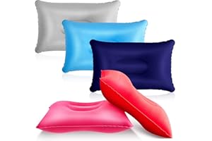 Maitys 5 Pieces Inflatable Travel Pillow Portable Compact Air Pillow Flocked Fabric Backpacking for Camping Hiking Home Office Sleeping Neck Head Lumbar Support(13.39 x 8.66 Inches,Multicolor)