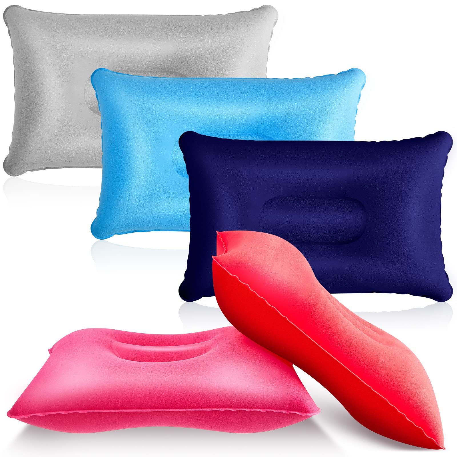Photo 1 of Maitys 5 Pieces Inflatable Travel Pillow Portable Compact Air Pillow Flocked Fabric Backpacking for Camping Hiking Home Office Sleeping Neck Head Lumbar Support(16.93 x 10.63 Inches,Multicolor)