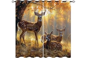 XINBADU Deer Blackout Curtains for Girls Boy Home Decor, Rustic Animal Forest Wildlife Elk Autumn Farm Grommet Thermal Insulated Drapes Darkening Window Curtain for Bedroom Living Room, 42 x 45 Inch