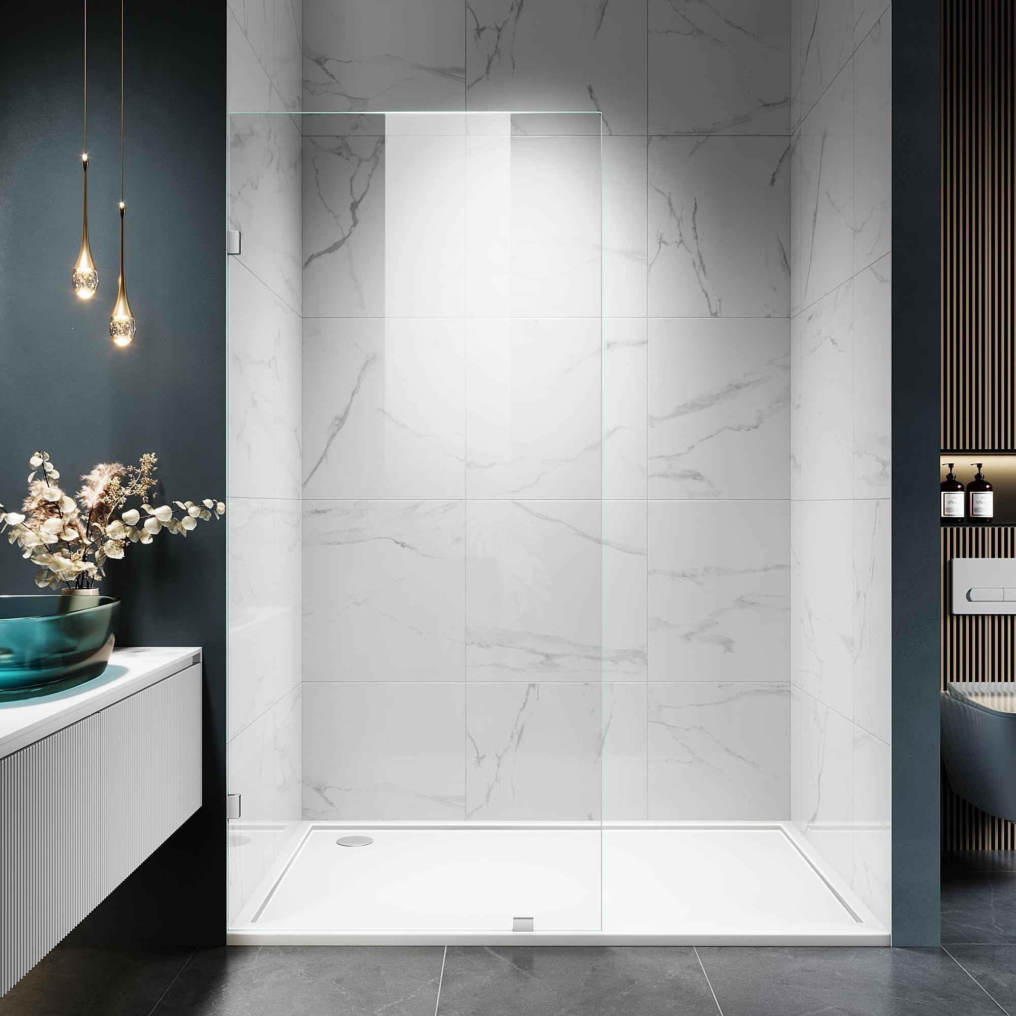 Photo 1 of ***FACTORY SEALED*** ***TRUCK/TRAILER PICKUP ONLY*** Shower Glass Panel, 36" W x 76" H Fixed Shower Screen Panel with 3/8"(10mm) SGCC Clear Tempered Glass, Frameless Walk in Shower Door for Bathroom (Chrome, 36" W x 76" H)