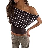 Women's Polka Dots Off Shoulder Top Sleeveless Boat Neck Open Back Tie Crop Tank Top Summer Y2k Vintage Mesh Shirts