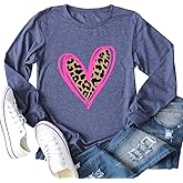 Mage Ella Womens Valentine's Tees Long Sleeve Front Love Heart Printed T-Shirt Girlfriend Wife Gift