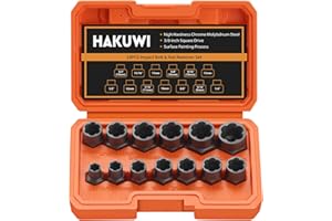 HAKUWI 13-Pcs Bolt Extractor Set,3/8'' Drive Easy Out Bolt Extractor Set, Impact Bolt & Nut Remover Set, Stripped Bolt Remover Nut Extractor Socket Set for Damaged, Frozen, Rusted, Rounded-Off Bolts