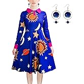 Halloween Women's Planets Stars Moon Solar System Dress Cosplay Costume A-Line Dress