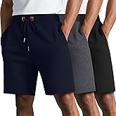 Neer 3 Pack Men's Gym Athletic Drawstring Shorts, Elastic Waist Casual Beach Workout Running Shorts with Pockets Summer Wear